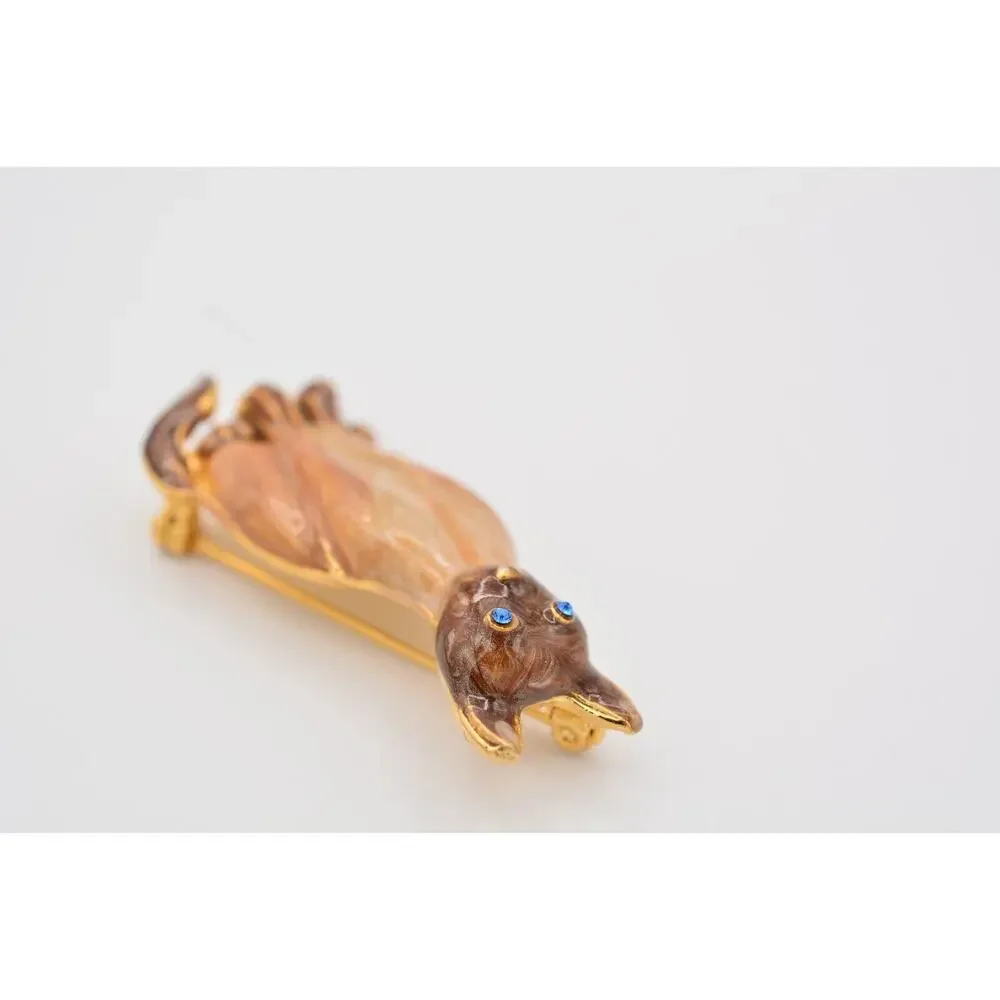 Vintage Siamese Cat Pin Brooch Brown Enamel Blue Eyes Gold Tone 1980s BinAT